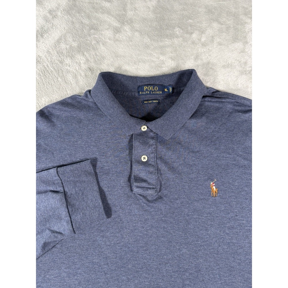 Polo Ralph Lauren Shirt Mens XL Blue Flesh Pony Long Sleeve Polo Pima Soft Touch
